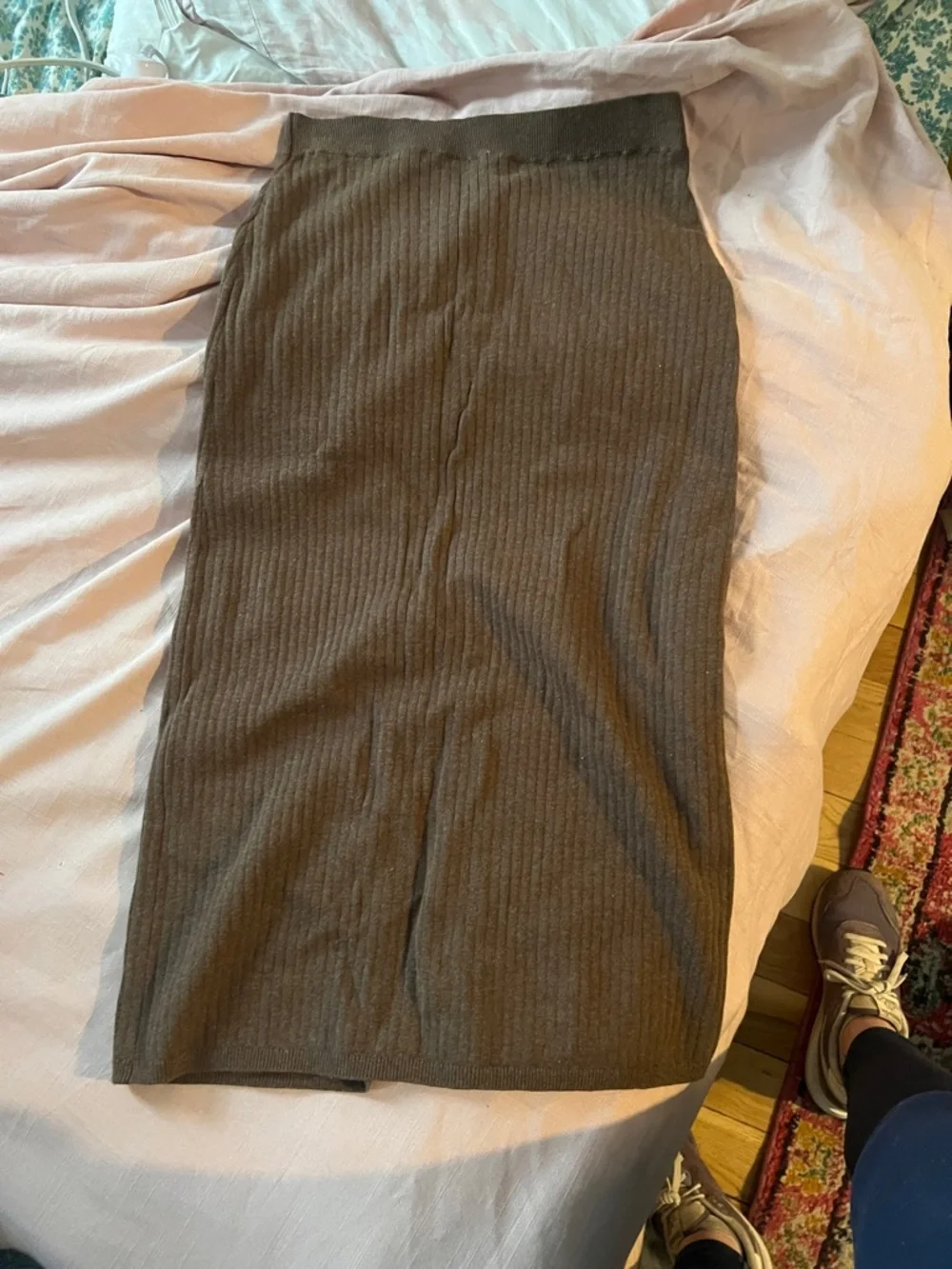 Free People Olive Ribbed Pencil Skirt with Front Slit - Picture 3 of 3
